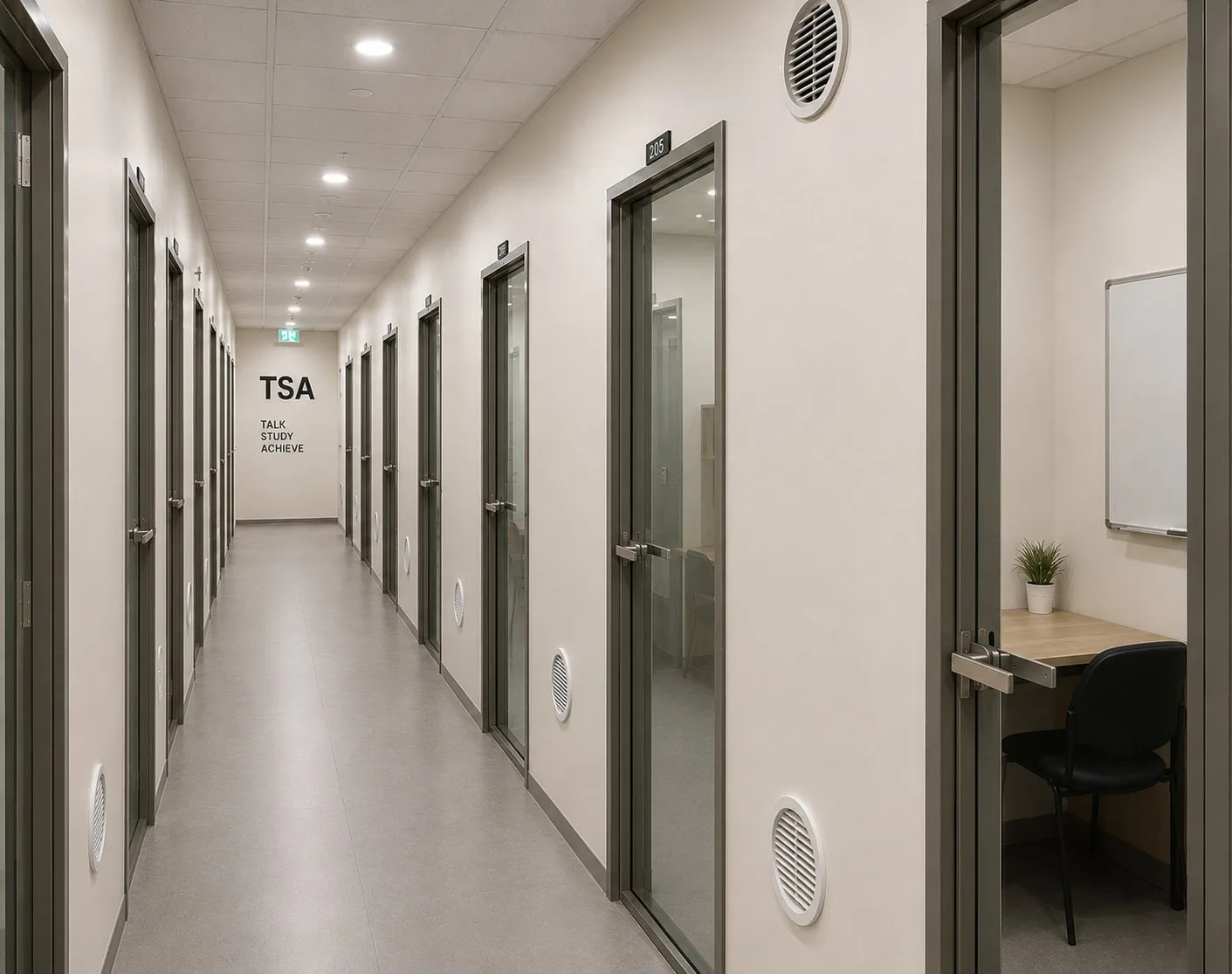 Talkstation Academy study room corridor