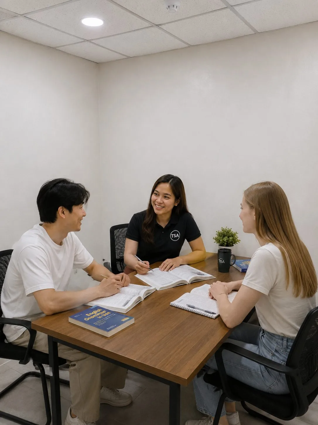 TSA manager consulting with students